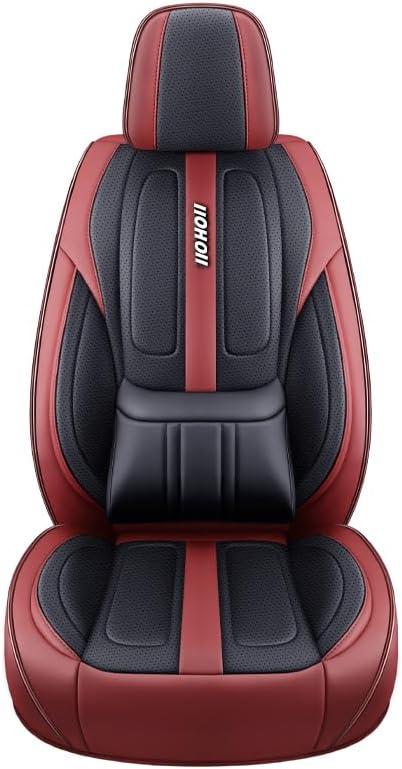 PU Leather Car Seat Covers, Universal Front 2 or Full 5 Seat Set, Waterproof Seat Protectors Easy Installation for Cars Trucks SUVs (Red, Front Pair)