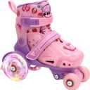LKD Adjustable Kids Roller Skates for Boys Girls,Beginner Quad Skates,Indoor Outdoor Sports for Ages 3-5 (Pink)