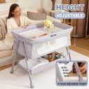 Bassinet Bedside Sleeper, Adjustable Height Baby Bassinet with Wheels, Easy Assemble & Folding Crib with Comfy Mattress, Breathable Mesh Bedside Bassinet for Infant Newborn (Grey)