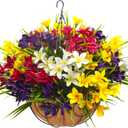 Grunyia Artificial Outdoor Flowers, 12 Bundle Mixed Colors with Hanging Basket, UV Resistant Decorative Flowers for Porch, Patio, Yard