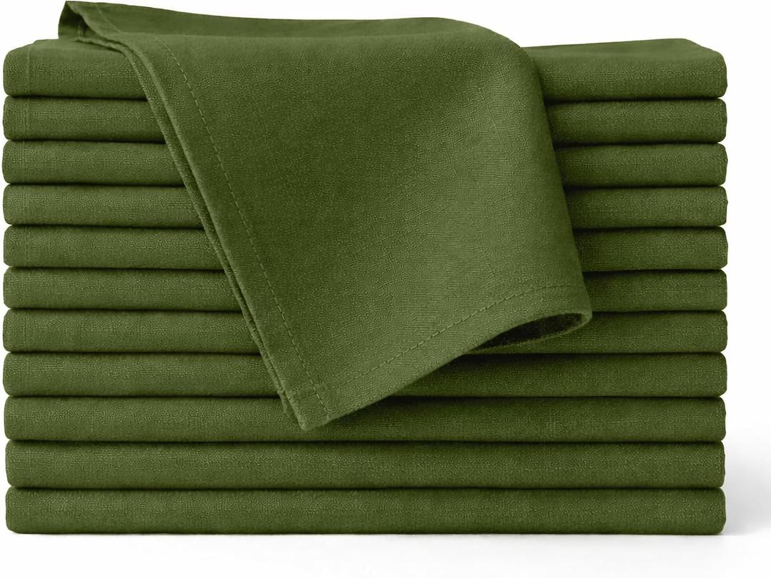 Cloth Napkins Set of 12, 100% Cotton Fabric Reusable Dinner Napkins, 18 x 18 Inch Washable Table & Kitchen Napkins for Everyday Dining, Entertaining, Home & Restaurant Use, Moss Green