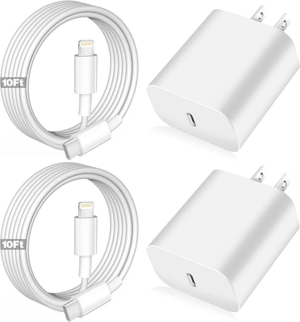 iPhone Fast Charger,Apple Charger Super Quick iPhone Charger Fast Charging,2Pack 10FT Long Type-C to Lightning Cable Cord USB C Wall Charger Block Adapter for iPhone 14 13 12 11/13Pro Max/12Mini/XS/XR (White)