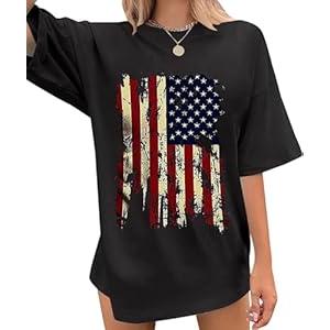 American Flag Shirts Women Patriotic Shirt USA Flag Stars Stripes Print Sleeveless T-Shirt 4th of July Tee Tops(7Dark Grey, L)