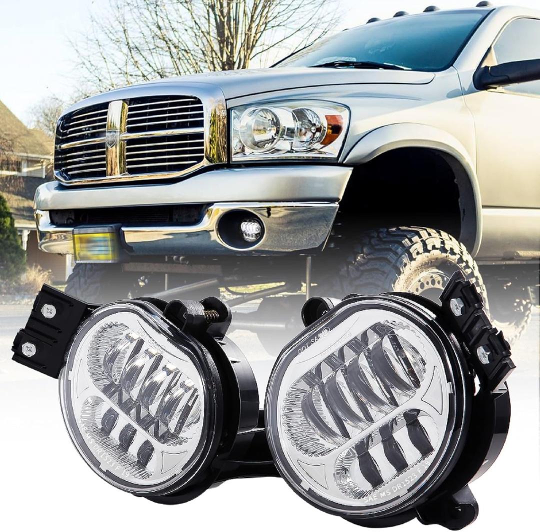 BICYACO New Version LED Fog Light Compatible with Dodge Ram 1500 2002-2008 Dodge Ram 2500/3500 Pickup Truck 2003 2004 2005 2006 2007 2008 2009-1 Pair Chrome