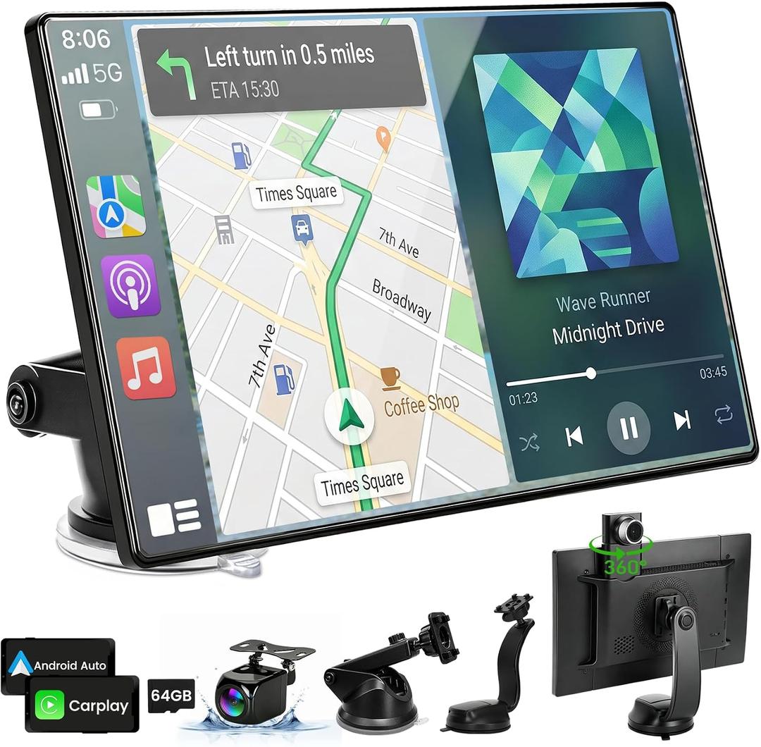 11" Ultra Large Wireless Carplay & Android Auto Screen for Car | Apple Carplay HD Touchscreen with Bluetooth, 360 Swivel 4K Dash Cam, 1080P Backup Camera, GPS, Mirror Link, Voice Control,FM