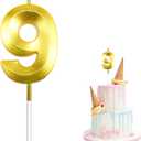Birthday Candles for Cake, Gold Number 9 Birthday Candles, Happy Birthday Numeral Candle, Number Candles for Cake Decorations for Birthday Party Wedding Anniversary Graduation Celebration