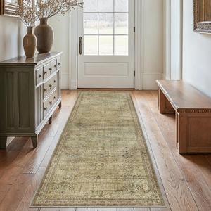 GENIMO 2x6 Non Slip Hallway Runner Rug, Machine Washable, Thin & Low Pile Lightweight for Kitchen, Laundry, Entryway, Bedroom & Living Room, Taupe/Brown