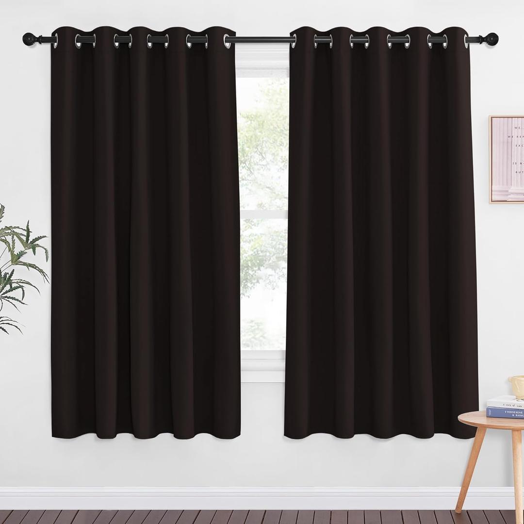 NICETOWN 66 Inch Long Blackout Curtains for Bedroom Living Room, Thermal Insulated Room Darkening Curtains, Light Blocking Blackout Drapes for Bedroom, 66" W x 66" L, 1 Panel, Toffee Brown