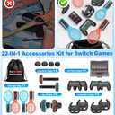 Switch 2 Sports Accessories Bundle 22 in 1 Family Party Kit for Nintendo Switch 2 Only, with Tennis Rackets, Steering Wheels, Wrist Straps, Grips, Joystick Caps, Card Case & Storage Bag