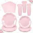 175 Pcs Pink Paper Plates and Napkins Set Include 9" Mothers Day Plates, 7" Dessert Plate Disposable Scalloped Tableware Serve 25 Guest for Wedding Baby Shower Bridal Shower Birthday Mother's Day