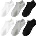 No Show Socks Womens Low Cut Non Slip Cute Ruffle Ankle Socks 6 Pairs (5-9)