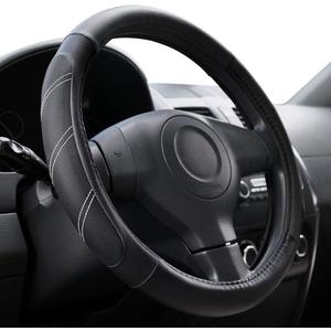 Elantrip Sport Leather Steering Wheel Cover 14 1/2 inch to 15 inch Universal, Padded Soft Grip Breathable for Car Truck SUV Jeep, Anti Slip Odorless Black