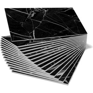 Smart Backsplash Tiles Peel and Stick for Kitchen Bathroom RV Vanity Thickened by Foam interlayer,Black Marble Tile with White Vein-16pcs 12X12inch