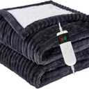 Heated Blanket Electric Throw, Soft Flannel Heating Blanket with 8 Hours Auto Off 10 Fast Heating Levels Machine Washable Sherpa Heated Blanket with Overheating Protection (Throw (50" x 60"),Gray )