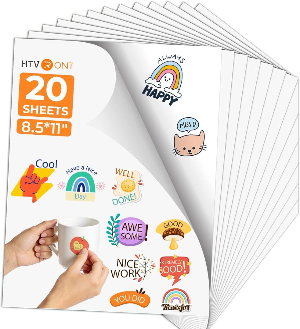 HTVRONT Sublimation Sticker Paper - 20 Pcs Glossy White Waterproof Sublimation Stickers