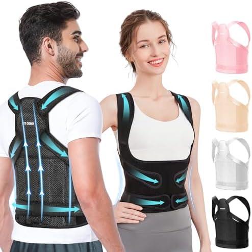 Fit Geno Back Brace Posture Corrector for Women and Men, Shoulder Straightener, Adjustable Full Back Support, Upper and Lower Back Pain Relief - Scoliosis, Hunchback, Hump, Thoracic, Spine Corrector, M