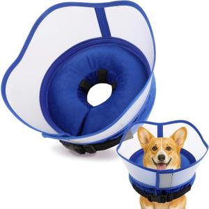 Soft Dog Cone Collar, Inflatable Donut Cones Alternative After Surgery with No-Lick Shield for Large/Medium/Small Dogs to Stop Licking, Elizabethan Neck Ecollars of Shame Comfy Pillow Recovery Blue, Size: M(neck: 8''-11'')