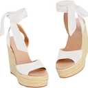 Womens Espadrilles Wedges Sandals Heels Open Toe Tie Lace Up Platform Ankle Strap Summer Dress Shoes (11, White)