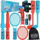 Orzly Switch Sports Games 2024 Accessories Bundle Pack for Nintendo Switch & Switch OLED with Tennis Rackets, Golf Clubs, Chambara Swords, Soccer Leg Straps & Joycon Grips - With Carry Bag (Multicolor)