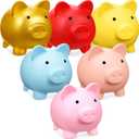 6 Pack Plastic Piggy Bank Pig Money Bank Kids Gifts Back to School Supplies Cute Coin Girls Boys Saving Money Box Children Toy for Birthday, Baby Shower(6 x 4.8 x 5.4 inch, Colorful)
