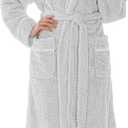 PAVILIA Women Plush Fleece Robe, Soft Textured Bathrobe, Lady Cozy Spa Long Robe (Small-Medium, Light Grey)