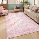 LIVEBOX Pink Area Rug 4x6, Vintage Living Room Rug Machine Washable Area Rugs, Pink Rugs for Bedroom Girls, Indoor Carpet for Dining Room Nursery Dorm Home Decor