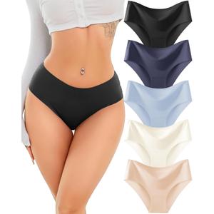 Take Talk Seamless Underwear for Women Sexy Mid Rise Brief Ladies No Show Bikini Panties Womens Cheeky 5 Pack XS-XL (L, Pack of 2, Nude/White)