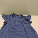 Women's V Neck Lace Crochet Shirts Button Down Short Sleeve Casual Blouse Tops (Blue, L)