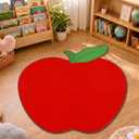 Suclain 39x47'' Apple Shaped Rug Back to School Classroom Apple Nonslip Mat, 4" x 3'11"