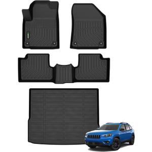 ANBINGO Floor Mats & Cargo Liner for Jeep Cherokee 2014-2023 (Not Fit Grand Cherokee) 2 Row Floor Mat & Trunk Mats All Weather Rubber Mats Liner Accessories Black