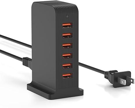 VPSUN USB CHARGER 6 Port 50W Multi USB Tower charging station for multiple devices iPhone 15/14/14pro