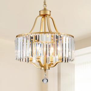 Avzkcy Modern Gold Chandelier, Crystal Pendant Lighting Fixtures, 15.7 Inches Height Adjustable Metal Shade Ceiling Light Suitable for Living Room Kitchen Island Dining Room Bedroom