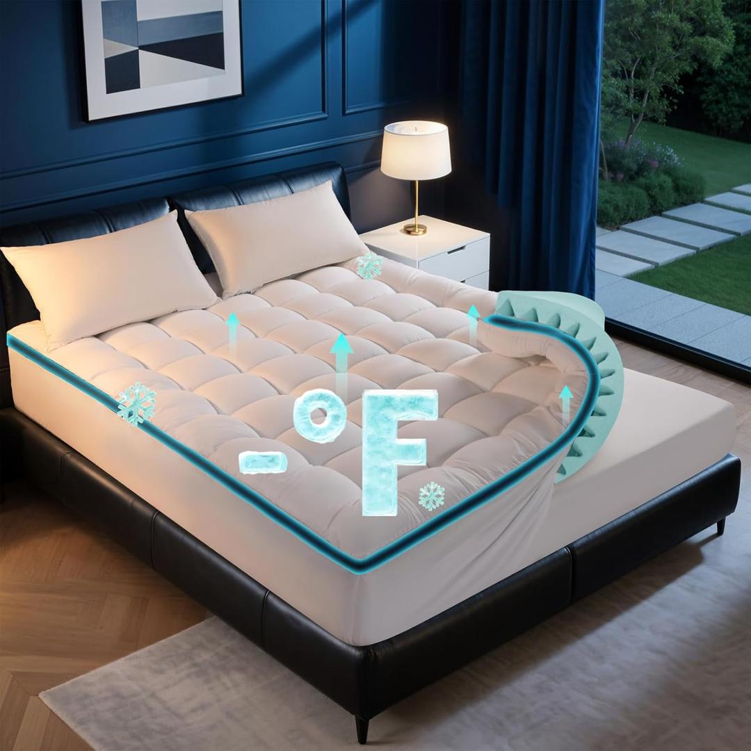 4 Inch Dual Layer Memory Foam Mattress Topper Queen Size - 2 Inch 1000GSM Soft Pillow Top Mattress Pad & 2 Inch 5-Zone Egg Crate Cooling Gel Memory Foam for Back Pain with 6-18" Deep Pocket(60"x80")
