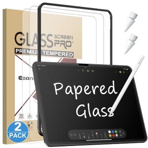 Esanik 2 Pack Like Paper Glass Screen Protector for iPad Air 13 Inch M3/M2 (7th/6th Generation, 2025/2024) 9H Tempered Glass Film with Alignment Frame, Writing Like on Paper, Apple Pencil Compatible