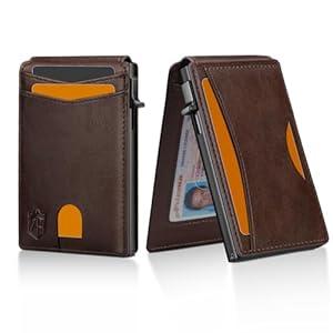 Zitahli Card Holder Wallet for Men, RFID Blocking Slim Wallet with ID window, Pop Up Metal credit card holder, Bifold Minimalist Wallet idea gifts for men