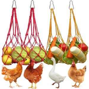 4 Sets Chicken Vegetable Hanging Feeder with Hook - No Waste Poultry Feeder & Chicken Coop Toy - Enrichment Feeding Rack for Hens Ducks Geese - Cage Accessories for Fruits Cabbage Treats