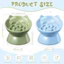 Funnymoom 2 Pcs Ceramic Raised Slow Feeder Cat Bowl, 5.91inch Elevated Cat Slow Feeder Bowl Tilted Anti Vomiting for Dry Wet Food and Water Easy to Clean High Edge(Green, Blue)