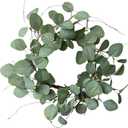 Eucalyptus Leaves Wreath Metal Polyester Green Wreath 19 Inches for The Front Door Décor, 1 Pack