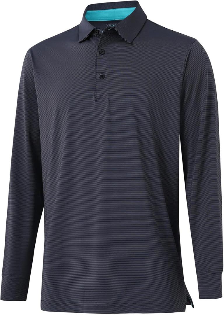 Mens Golf Shirts Long Sleeve Moisture Wicking Collared Work Business Casual Tennis Polo Shirts for Men (Black, M)