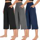 NEW YOUNG 3 Pack Women's Wide Leg Pants with Pockets High Waist Loose Sweatpants Casual Lounge Yoga Workout Palazzo (Medium, Capri-black,navy Blue,dark Grey)