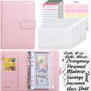 SKYDUE Budget Binder, Money Saving Binder with Zipper Envelopes, Cash Envelopes and Expense Budget Sheets for Budgeting (Pink)