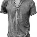 Beotyshow Mens Distressed Henley Shirts Retro Short Sleeve Tee Shirts Casual Button Down Washed T-Shirts for Men, Size XXL