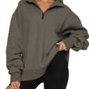 BLENCOT Women Half Zip Oversized Sweatshirts Long Sleeve Solid Color Drop Shoulder Fleece Workout Pullover S-2XL (Large)