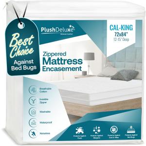 PlushDeluxe California King Premium Mattress Encasement - Zippered Waterproof, Bedbug Proof Design, 6-Sided Protection - Hypoallergenic Cotton Terry Fabric 12-15" Depth