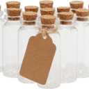 50 Pcs 20ml Mini Glass Bottles with Cork Stoppers, 29x64mm DIY Decoration Tiny Glass Jars, Mini Vials Cork, Message Wishing Bottle with Label Tags and String for Arts Crafts, Decoration, Party Favors