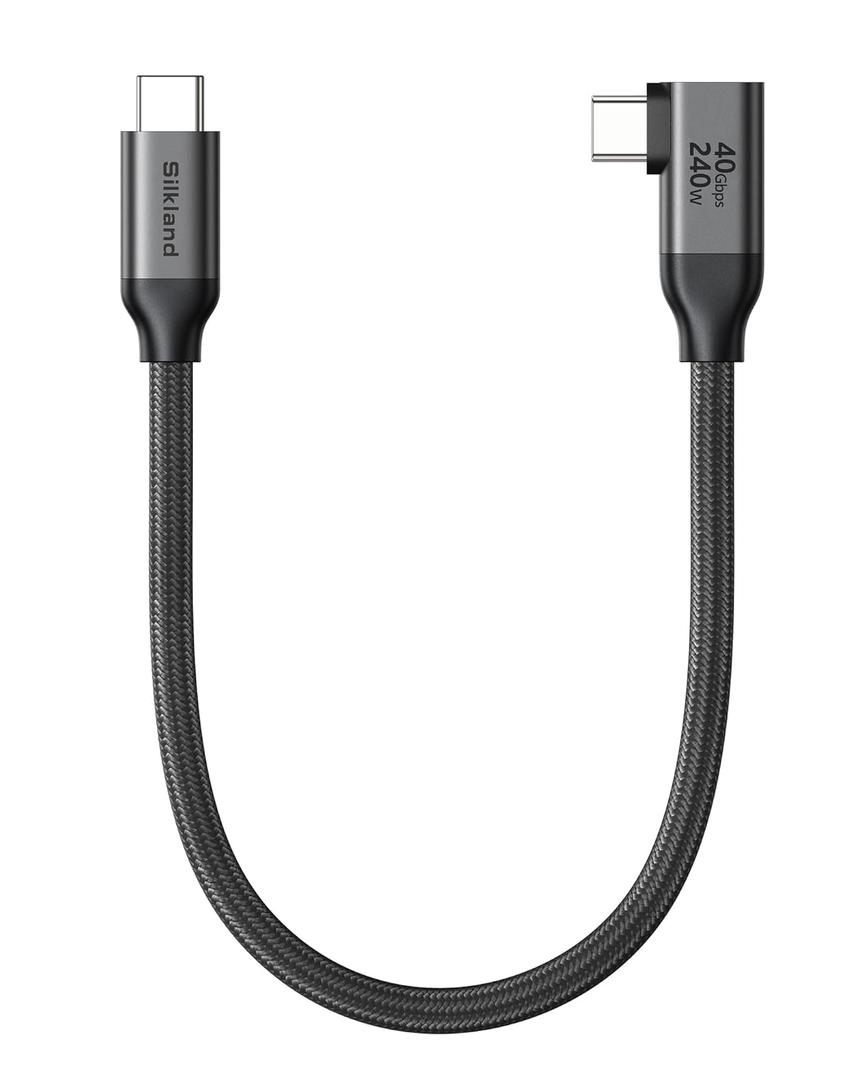 Silkland Short Right Angle [1FT/0.3M] USB 4 Cable for Thunderbolt 4, 40Gbps Data Sync, 8K/5K@60Hz, 240W Charging, 90 Degree USB C Thunderbolt Cable, Compatible for MacBook, iPhone 17, iPad, SSD, Dock