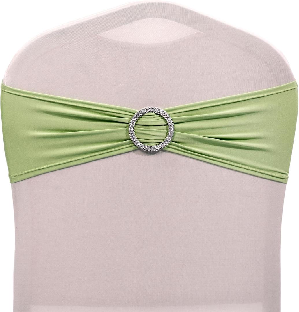 MDS Halloween Spandex Chair Sashes with Slider Buckle - 25 Pack, Universal Fit Elastic Stretch Chair Bands Ties for Haunted Banquets, Spooky Parties, Witchy Weddings & Events Decor - sage Green