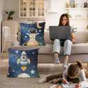 Space Decor for Boys Room,Rocket Pillow Covers 18x18 Set- 2 Galaxy Themed Bedroom Decor,Space Gifts,Universe Galaxy Space Planet Space Pillowcase for Sofa Bed,Galaxy Themed Decorations(Blue)