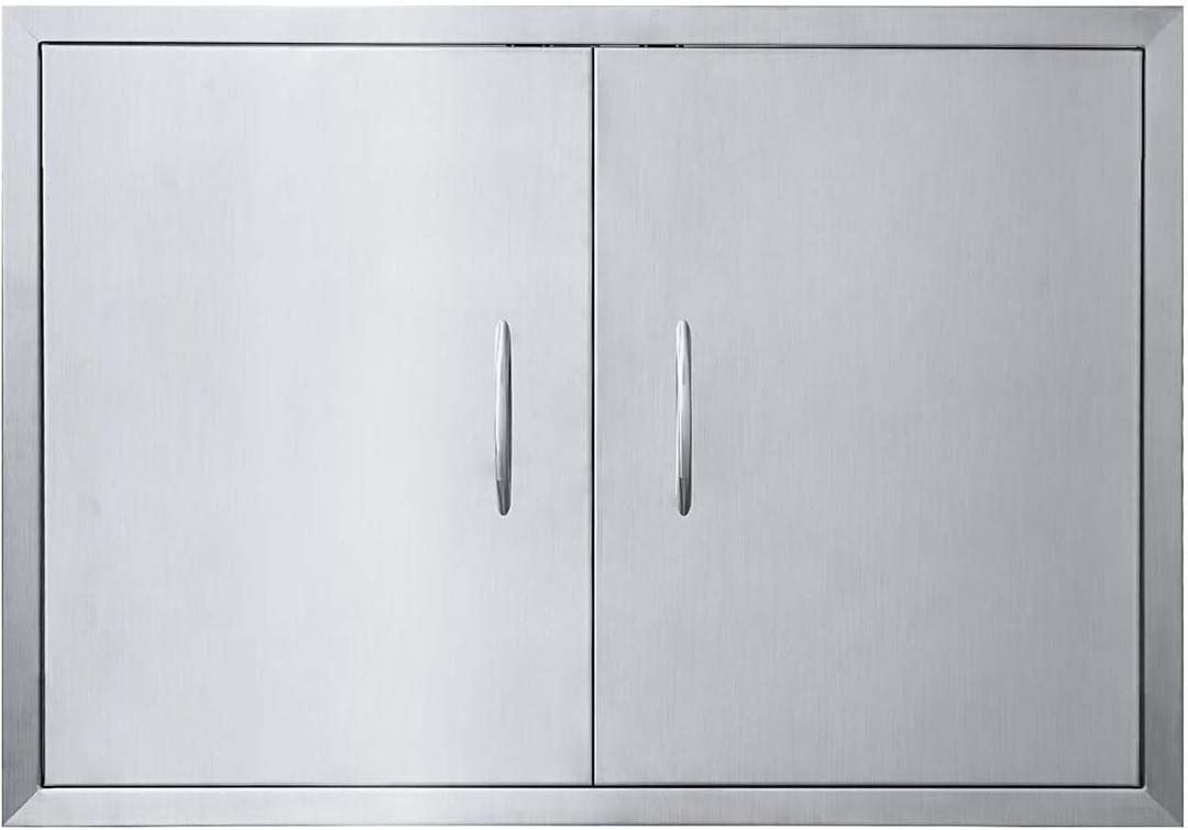 JIE JIN 31" W X 24" H Outdoor Kitchen Doors Double Doors Thickened 304 Brushed Stainless Steel BBQ Access Door BBQ Island Doors Outdoor Kitchen Accessories Door for Outdoor Kitchen BBQ Island