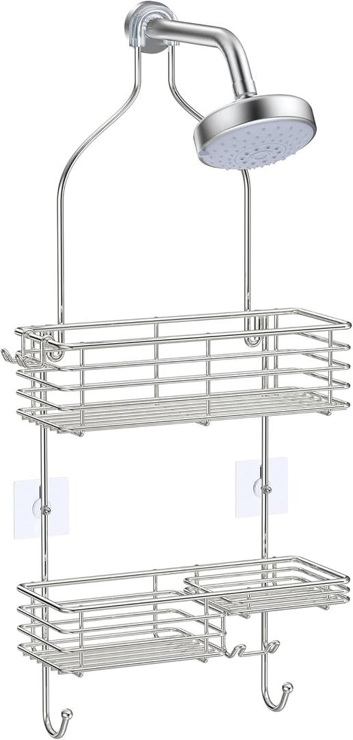 SMARTAKE Hanging Shower Head Caddy, Rustproof Bathroom Shower Room Shelf Organizer, SUS201 Stainless Steel Over The Shower Storage Rack, for Toilet, Silver (01-silver)
